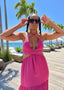Rose Violet Halter Cut-Out Maxi Dress