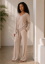 Beige Sahara Ribbed Knit Pants Set