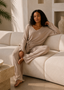 Beige Sahara Ribbed Knit Pants Set
