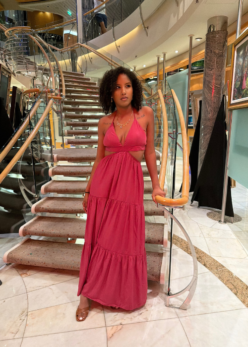 Rose Violet Halter Cut-Out Maxi Dress