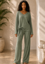Sage Sahara Ribbed Knit Pants Set