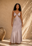 Mocha Satin Cut-Out Maxi Dress
