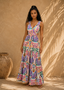 Multi-Colored Fiesta Tribal Bow Tie Flowy Maxi Dress