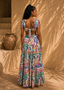 Multi-Colored Fiesta Tribal Bow Tie Flowy Maxi Dress