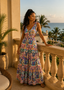 Multi-Colored Fiesta Tribal Bow Tie Flowy Maxi Dress