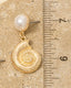 Gold Pearl Stud And Sea Shell Dangle Charm Earrings