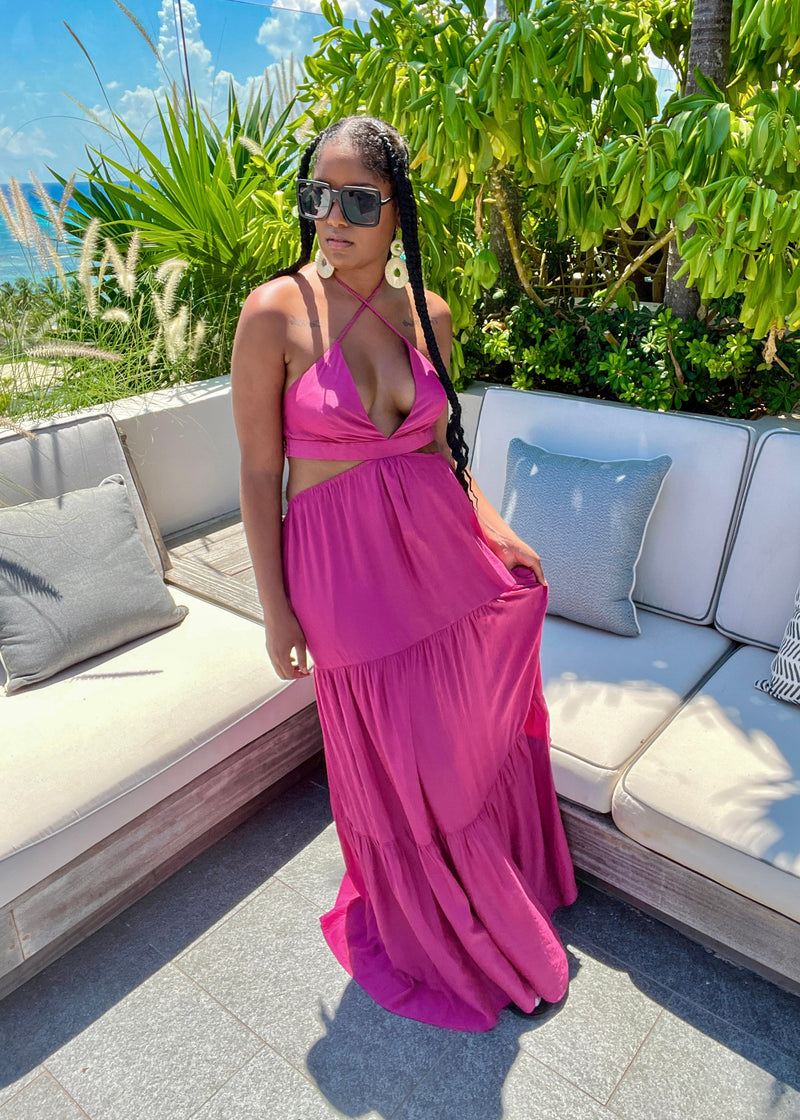 Rose Violet Halter Cut-Out Detailed Maxi Dress