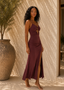 Brown Boho O-Ring Midi Dress