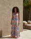 Multi-Colored Fiesta Tribal Bow Tie Flowy Maxi Dress