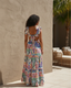 Multi-Colored Fiesta Tribal Bow Tie Flowy Maxi Dress