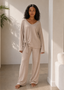 Beige Sahara Ribbed Knit Pants Set
