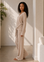 Beige Sahara Ribbed Knit Pants Set