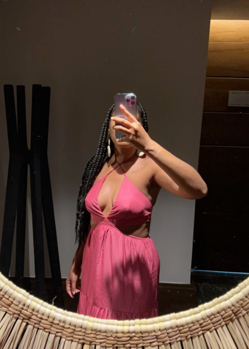 Rose Violet Halter Cut-Out Detailed Maxi Dress