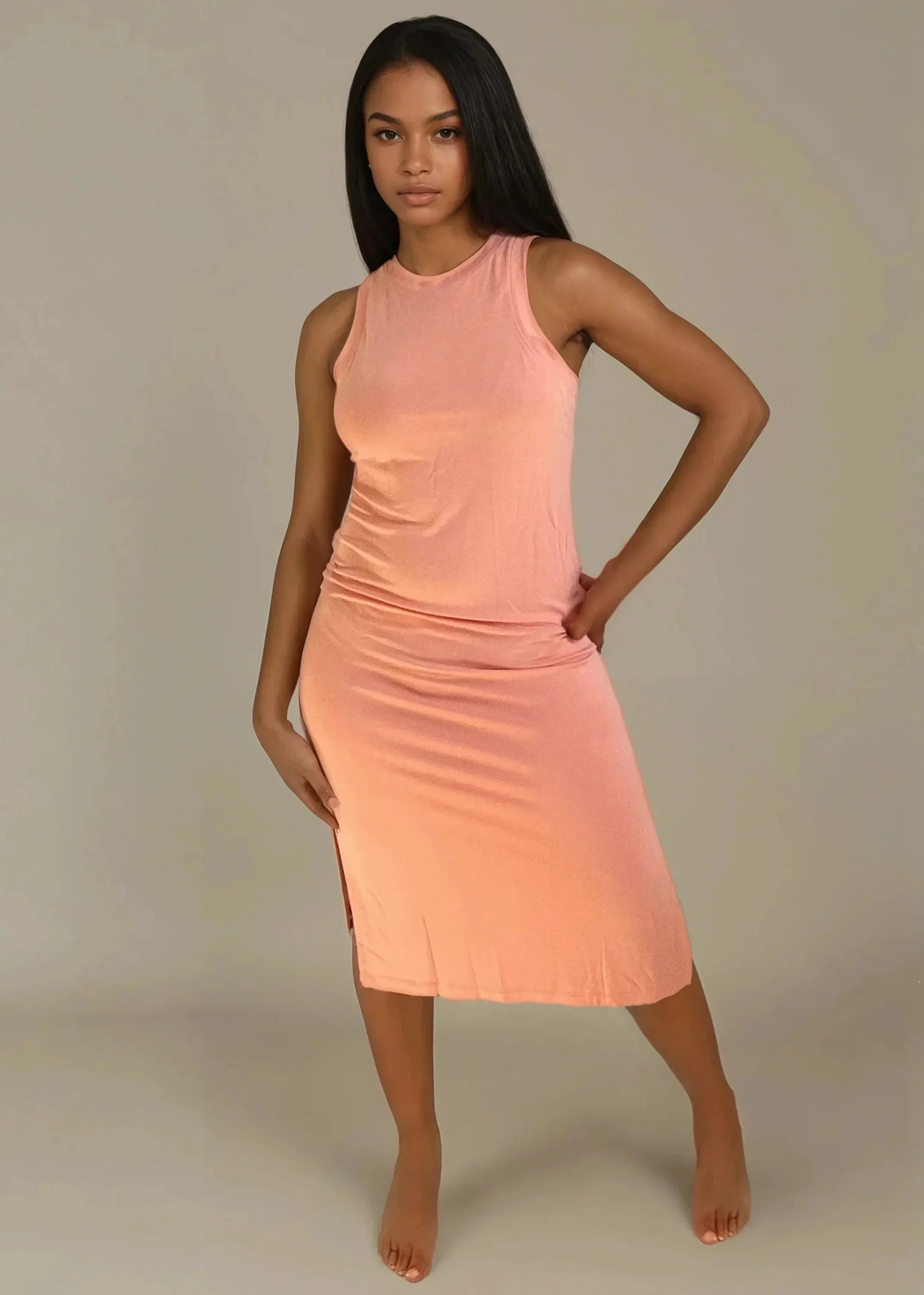Raz Vape Modes Basic Tank Midi Dress Small / Pink Raz Vape Modes Basic Tank Midi Dress Small / Pink