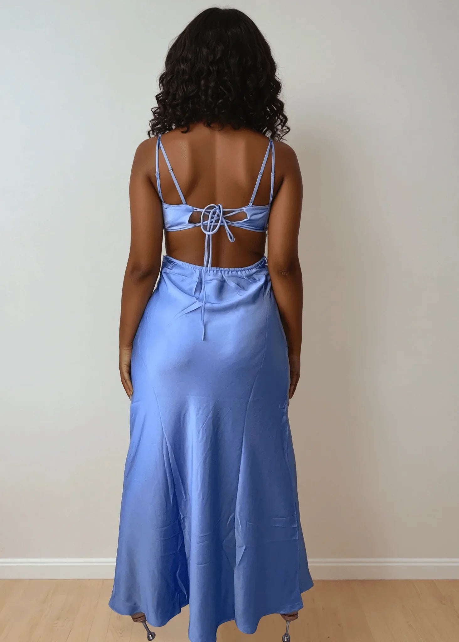 Blue Satin Cut-Out Maxi Dress | Vacation Dress for Women | ELTENAJ Large Blue Satin Cut-Out Maxi Dress | Vacation Dress for Women | ELTENAJ Large