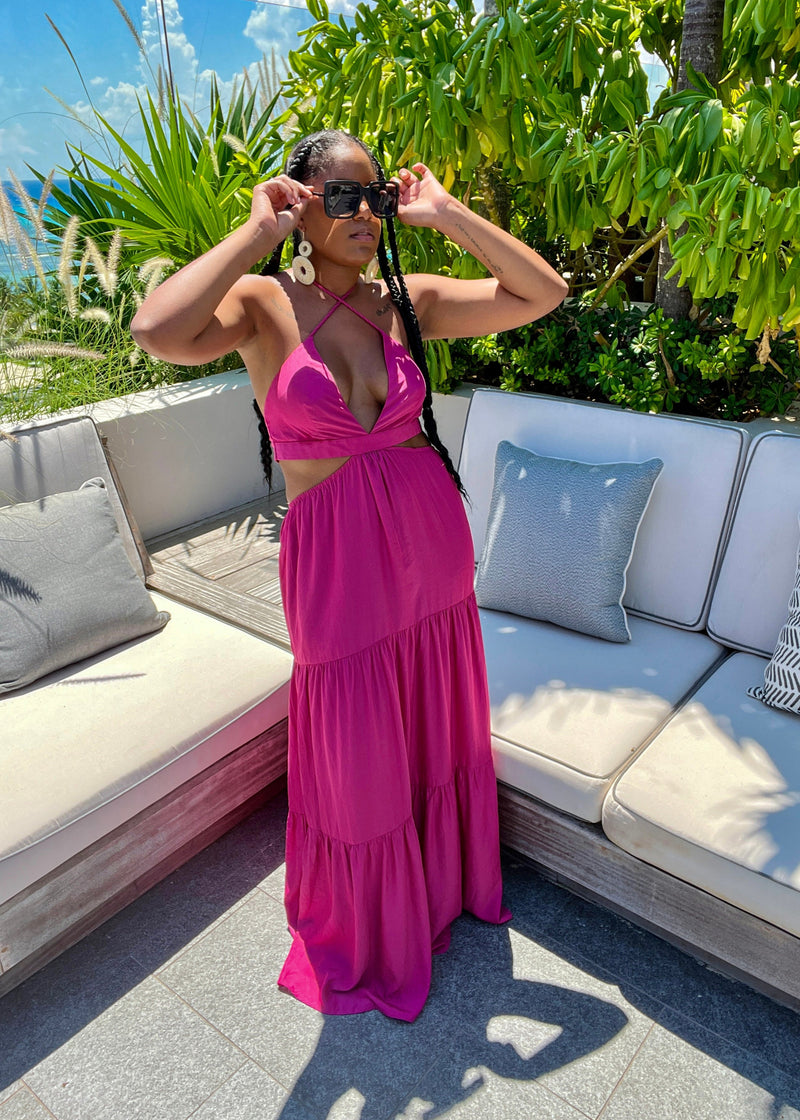 Rose Violet Halter Cut-Out Detailed Maxi Dress