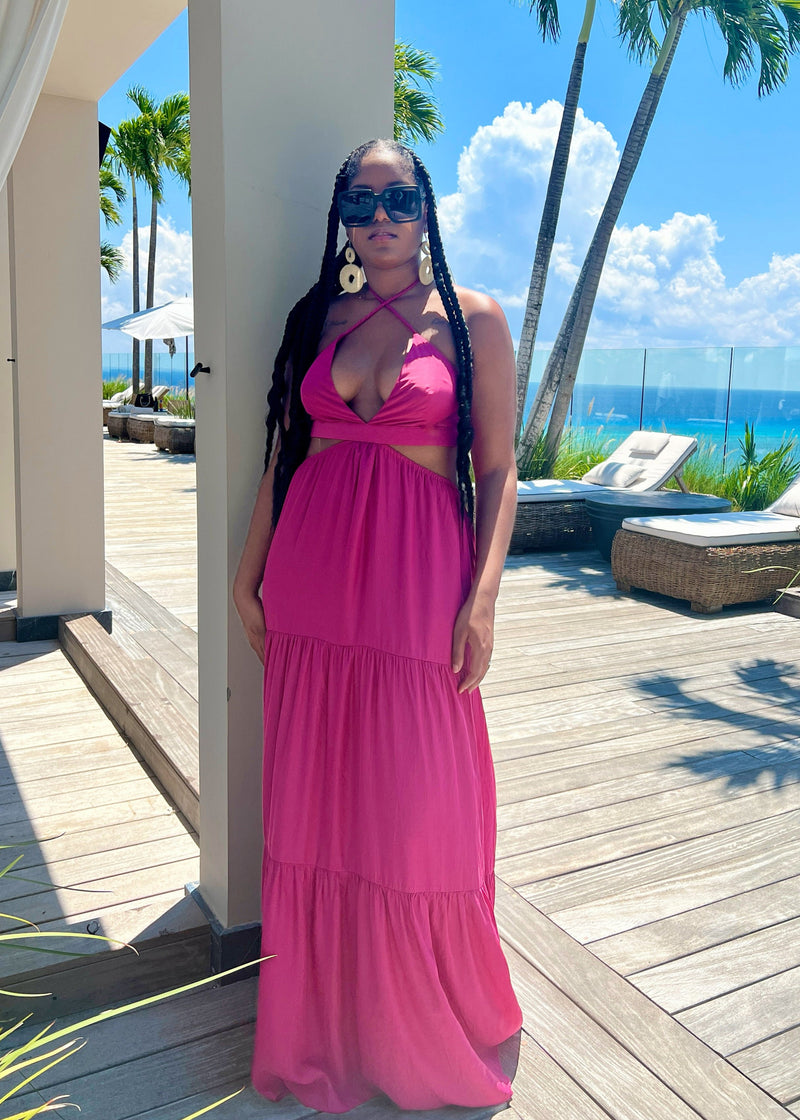 Rose Violet Halter Cut-Out Detailed Maxi Dress