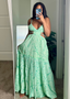 Swirled Printed Crinkle Cut-Out Detailed Maxi Dress