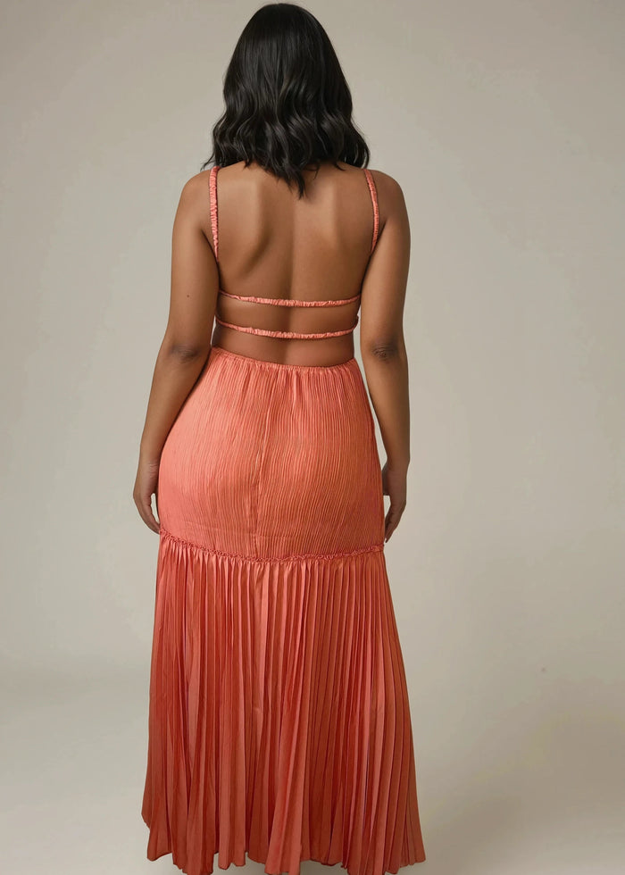 Orange Crinkle Cut - Out Detailed Maxi Dress - ELTENAJ