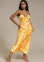 Sunset Orange Yellow Swirl Satin Halter Midi Dress - ELTENAJ