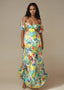 Tropical Multi - Colored Puff Sleeved Maxi Dress - ELTENAJ