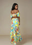 Tropical Multi - Colored Puff Sleeved Maxi Dress - ELTENAJ