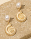 Gold Pearl Stud And Sea Shell Dangle Charm Earrings