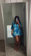 Turquoise Blue Printed Wrap Mini Dress