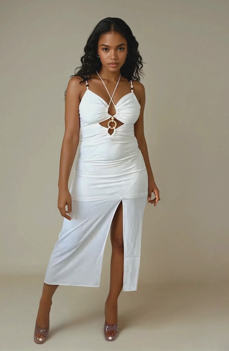 Ivory Boho O-Ring Midi Dress