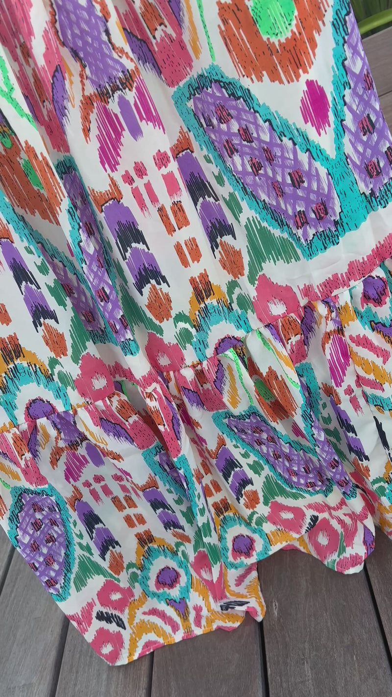 Multi-Colored Fiesta Tribal Bow Tie Flowy Maxi Dress